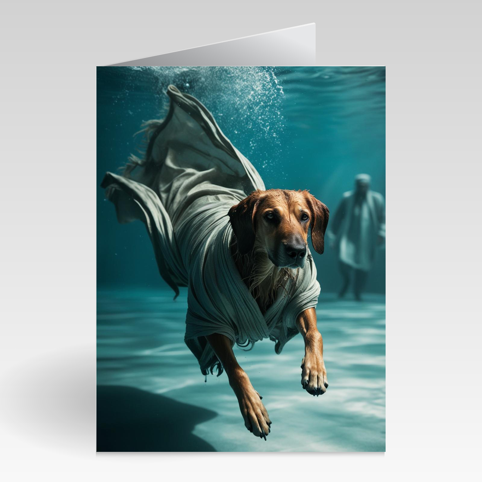 Aquapaws Afgan Bloodhound With Robe on Swimming Card
