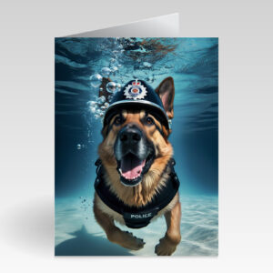Aquapaws Alsatian dressed as Policeman Humour Card