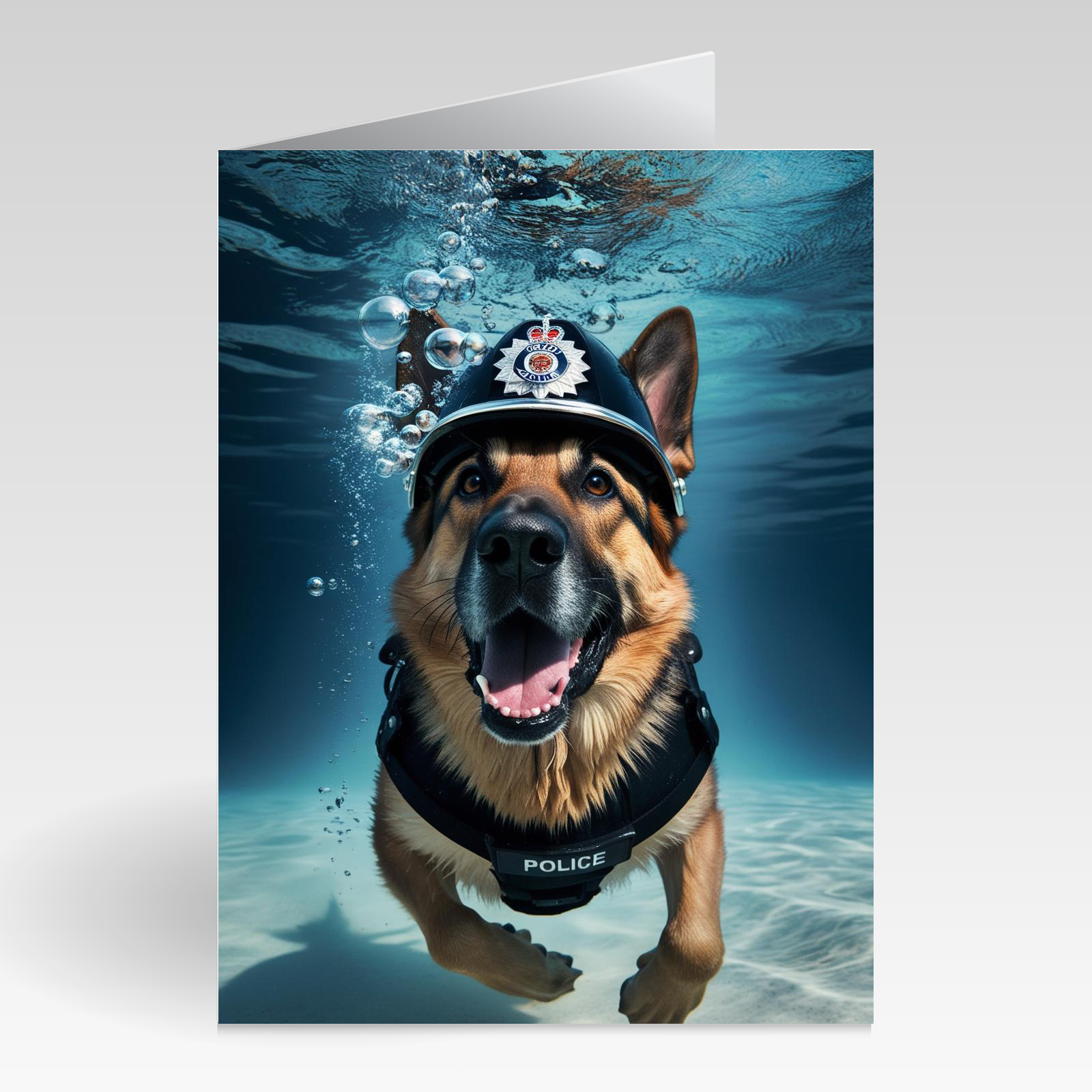 Aquapaws Alsatian dressed as Policeman Humour Card