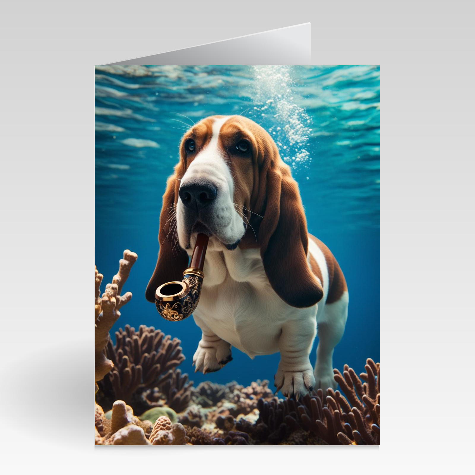 Aquapaws Bassethound with a Pipe in Mouth Card