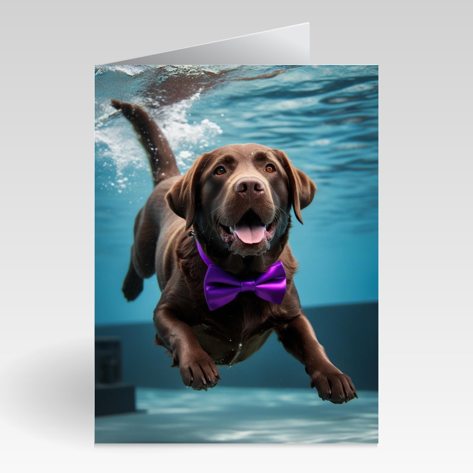 Aquapaws Chocolate Labrador with Purple Bowtie On