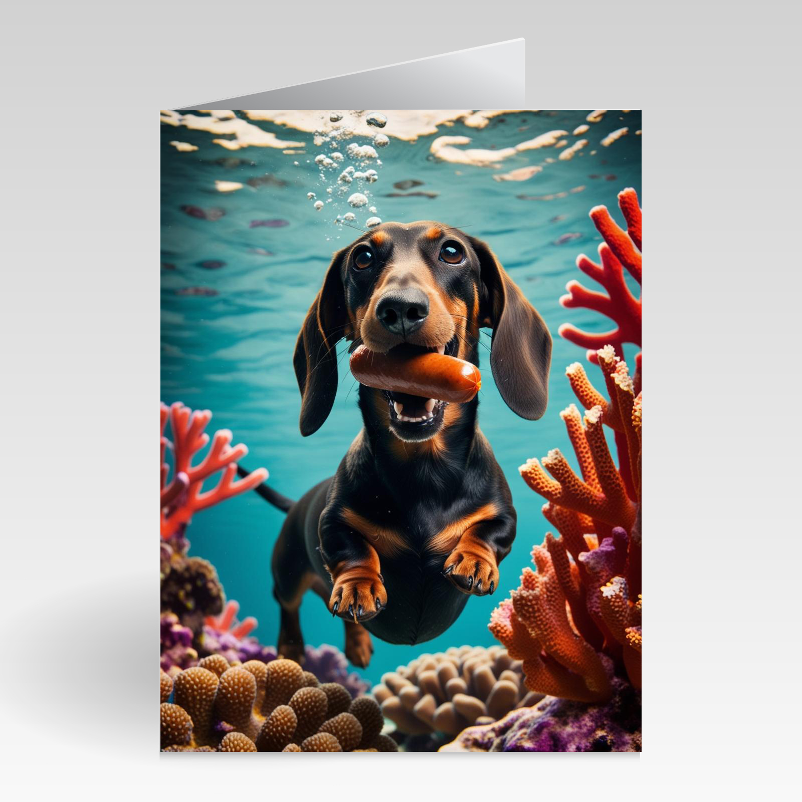 Aquapaws Dachshund Eating a Hotdog Card