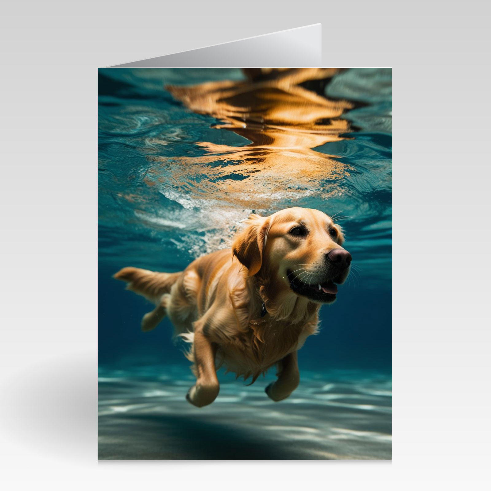 Aquapaws Golden Retriever Swimming Underwater looking in Distance Card