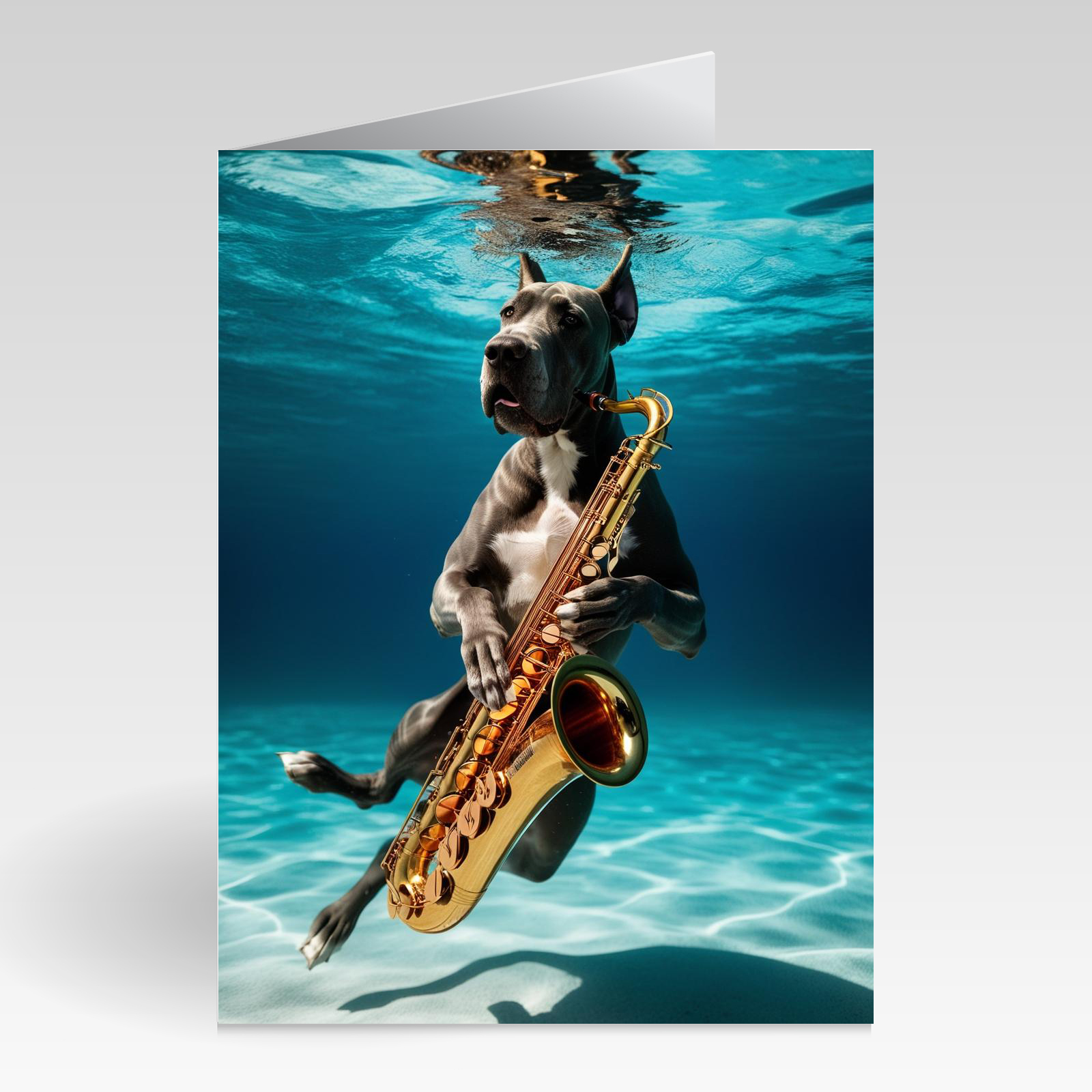 Aquapaws Great Dane looking Cool playing Saxaphone