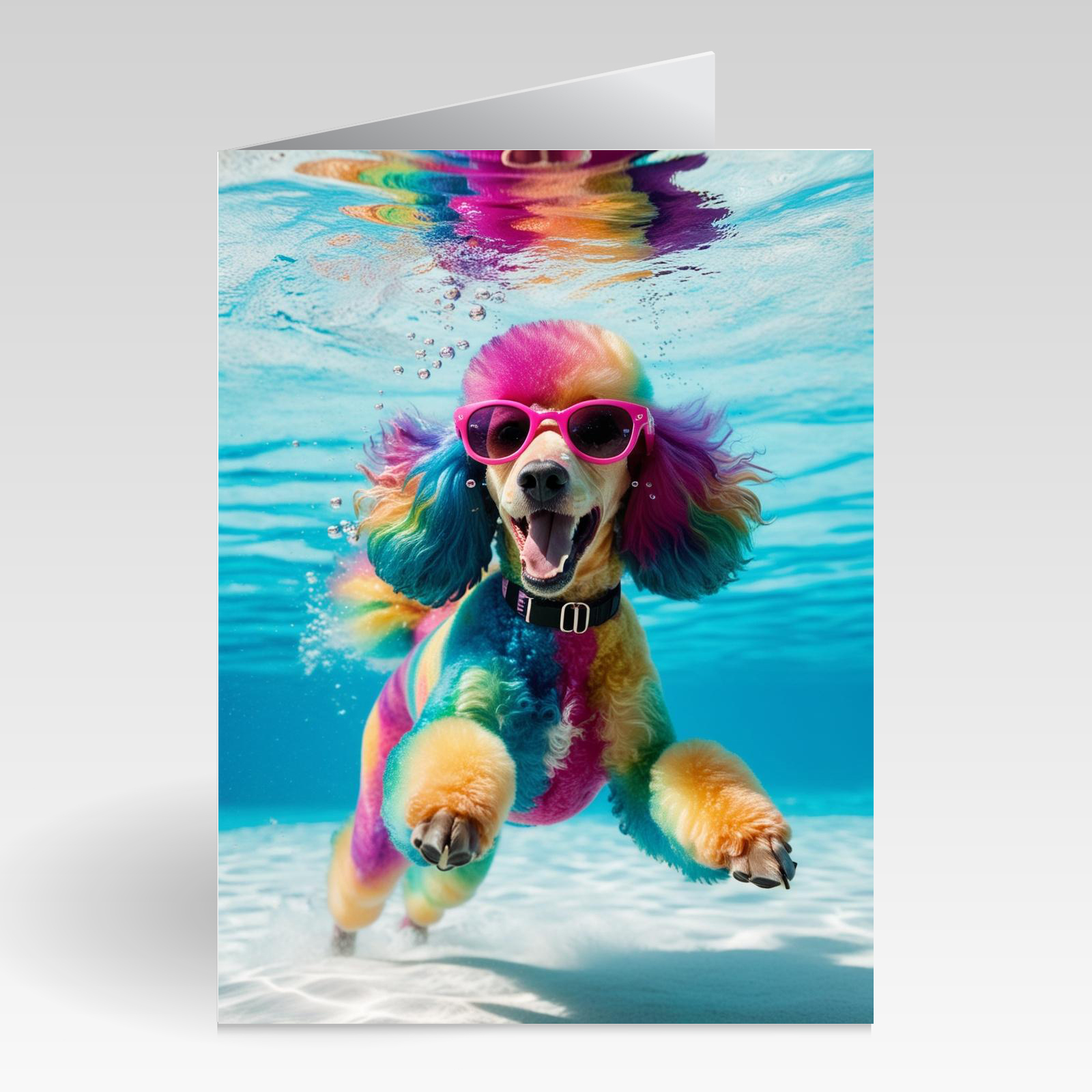 Aquapaws Multi Coloured Poodle Swimming Underwater Card