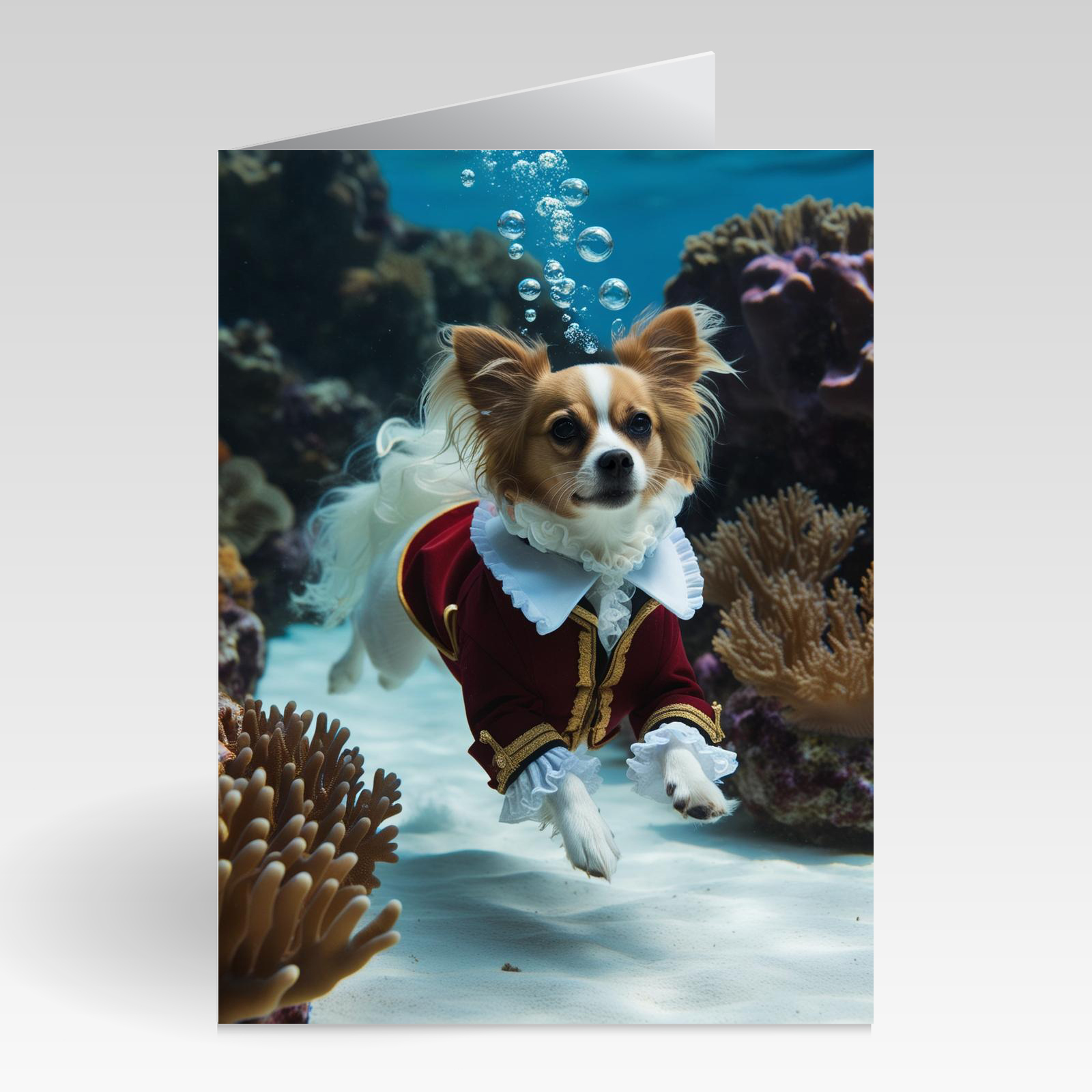 Aquapaws Pomerainan with Red Silly Red and White Skirt On Card