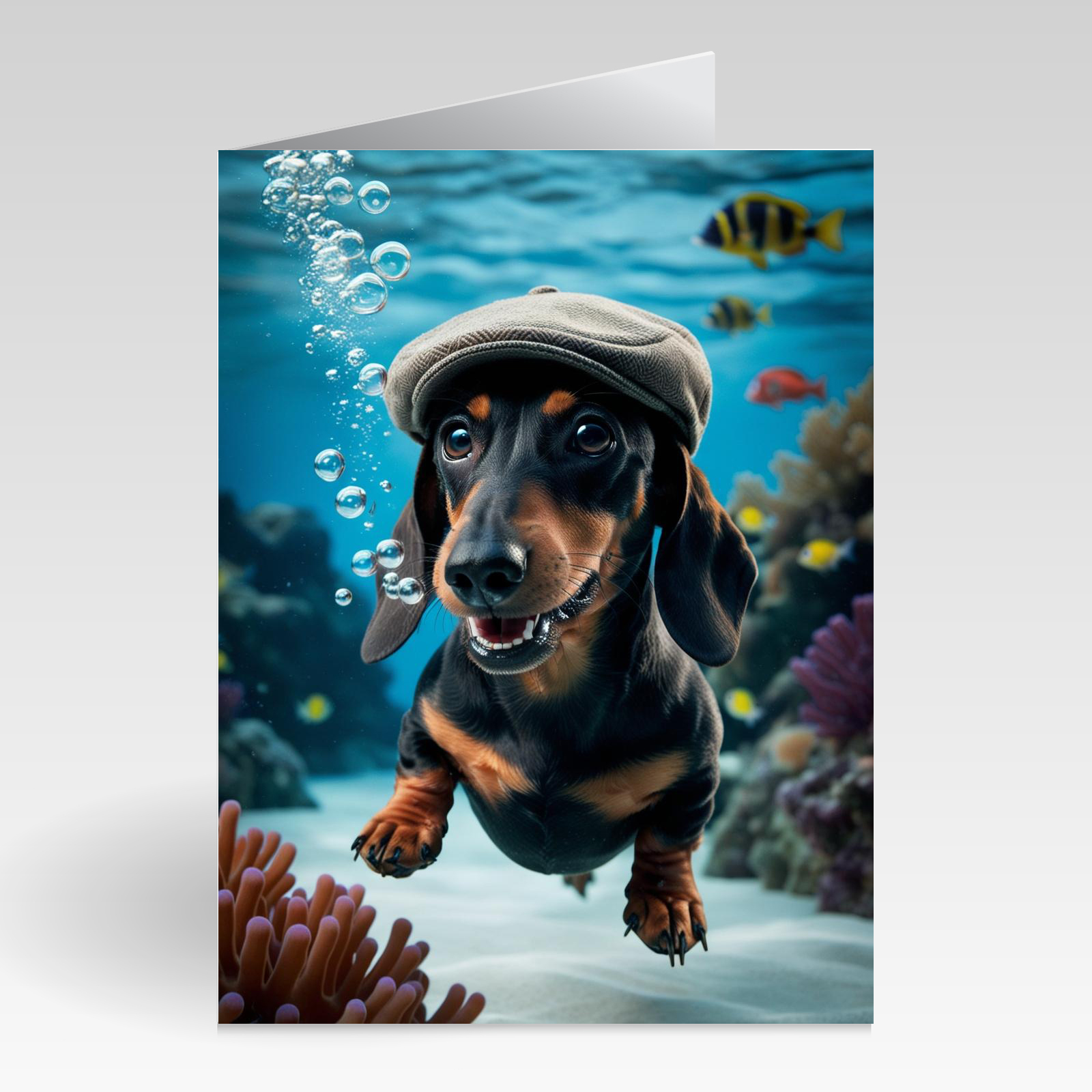Aquapaws Sausage Dog with Flat Cap On Card