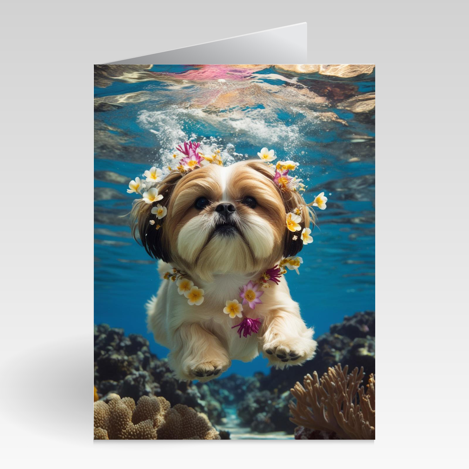 Auqapaws Shihtzu With Daisy Chain Round Neck Card
