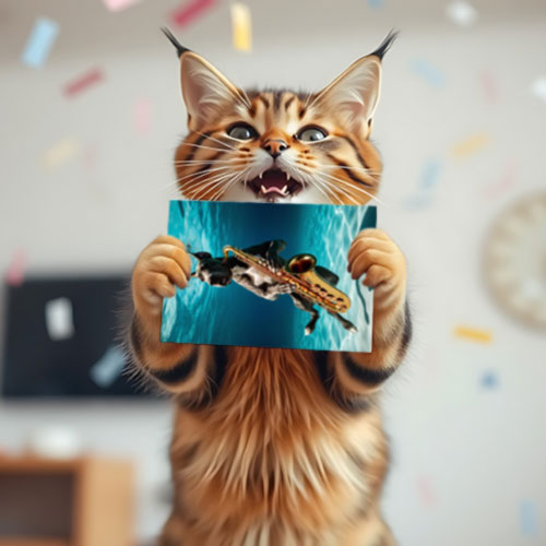 Cat Holding Aquapaws Card
